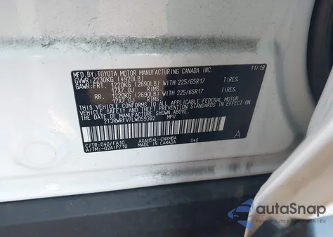 2020 Toyota Rav4 Hybrid Xle из США, поврежденный, VIN 2T3RWRFV7LW059382